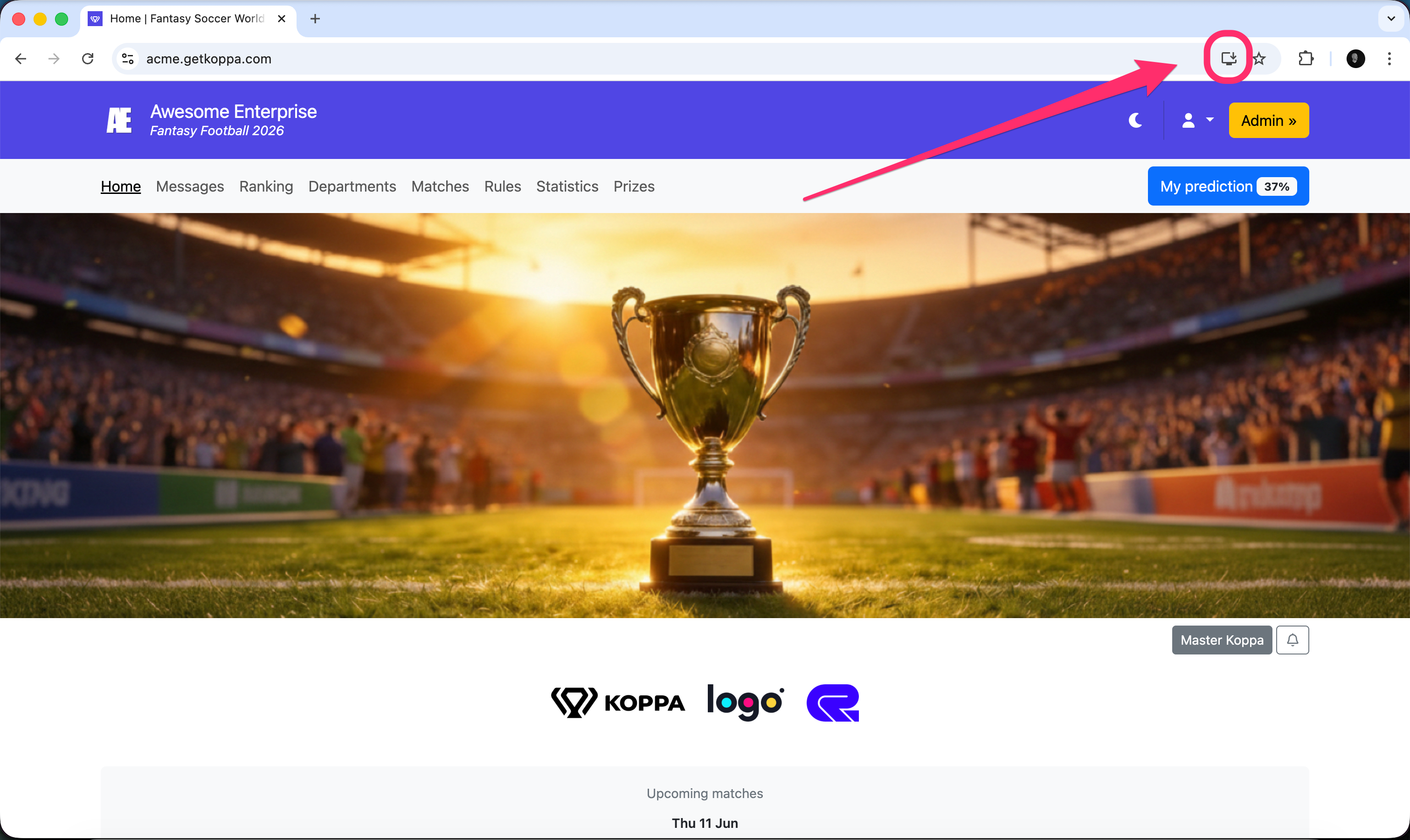 Icône d'installation dans la barre d'adresse de Chrome